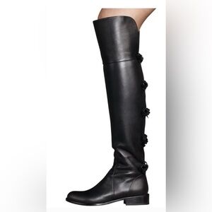 Valentino Garavani Black Leather Over The Knee Boots. Size 37.
